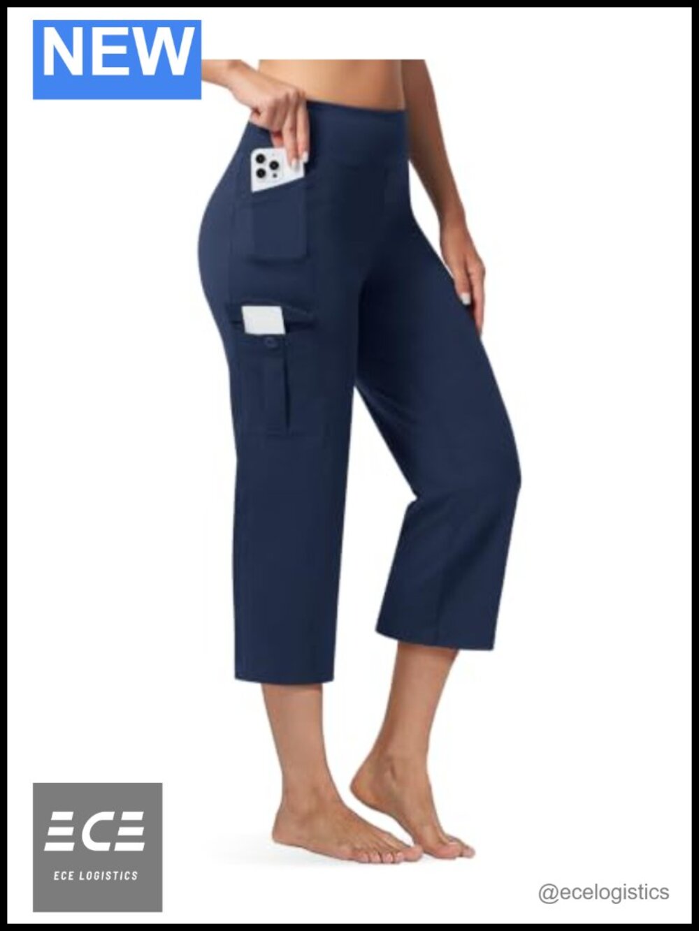 Casei Yoga Capris High Waisted Straight Leg 21" Cargo Pants with Pockets